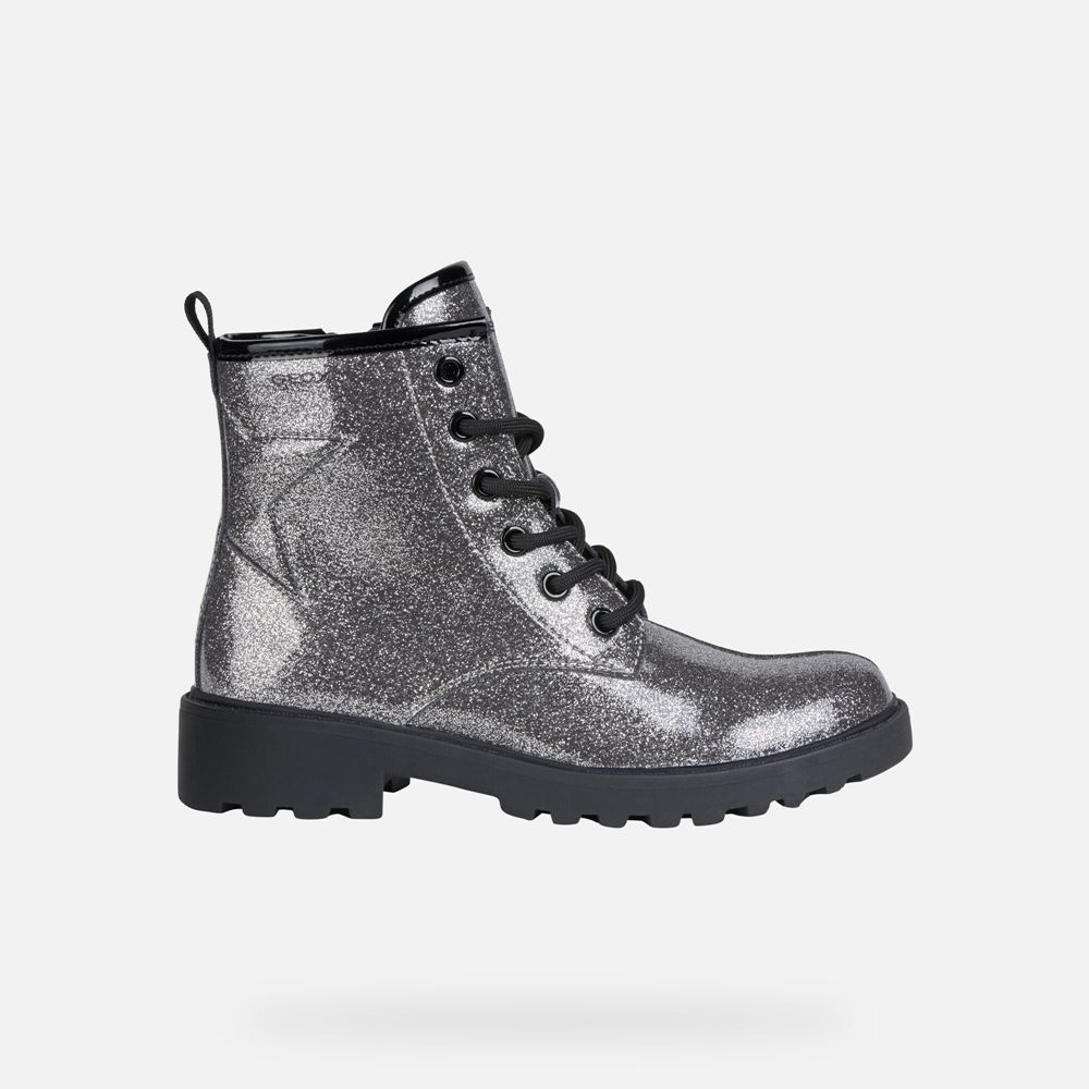 Botas Geox Menina Prateadas Escuro - Casey - YXQOA3826